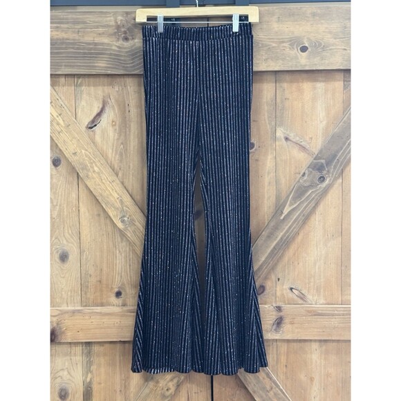 Saints & Hearts High Rise Flared Glitter Stripped Rainbow Shimmer Pants Sz S - Picture 2 of 5